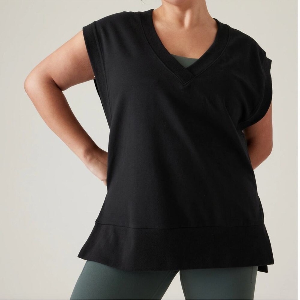 Athleta Black Retroterry V Neck Sweater Vest
